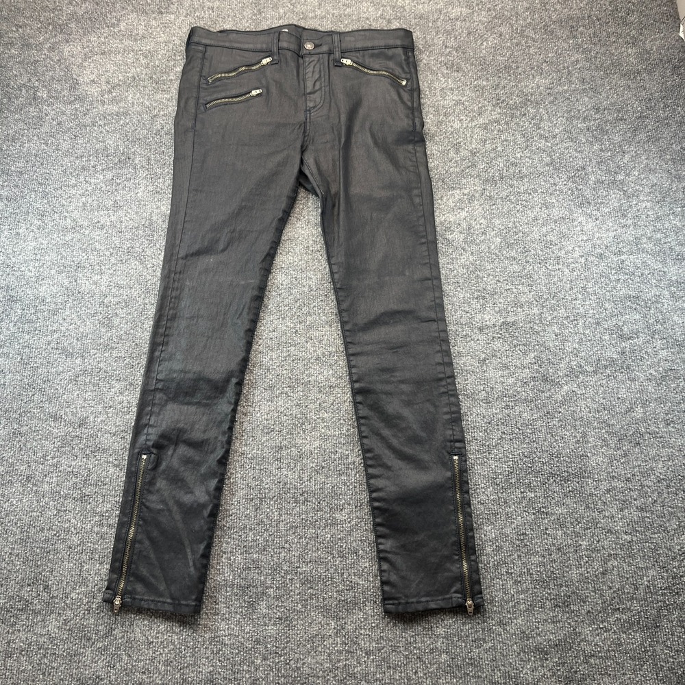 Rag & Bone Moto Jean Pants Womens 28 Black Coated Denim Ankle Zip Skinny Leg